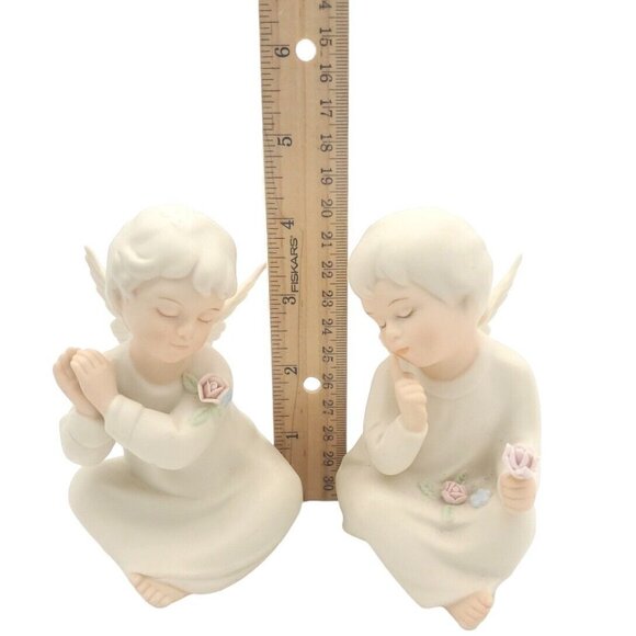 Vtg 1991 Angel Cherub Sitting With Rose Porcelain Figurines Set 2 HOMCO Mizuno - Picture 9 of 9